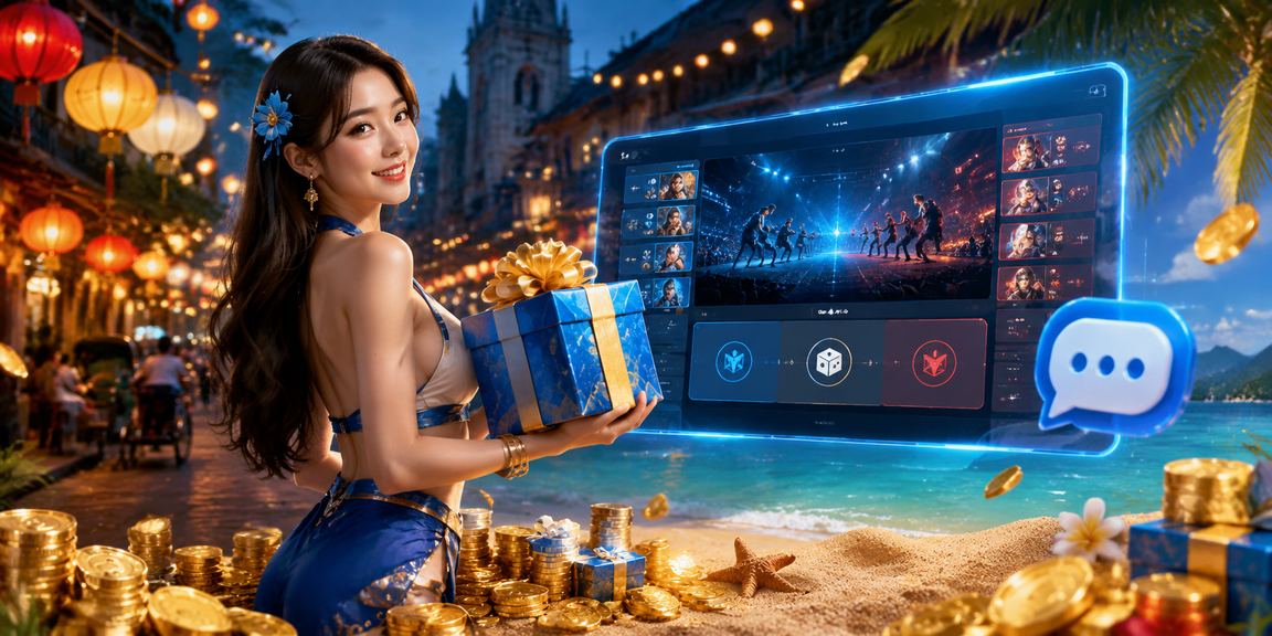 Không gian giải trí buổi tối tại Hà Nội với ánh đèn lồng và người dùng truy cập nền tảng trực tuyến